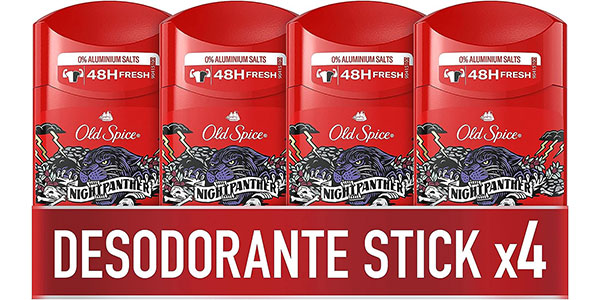 Chollo Pack x4 Desodorante en barra Old Spice Night Panther de 50 ml para hombre por sólo 10,44€ (-27%)
