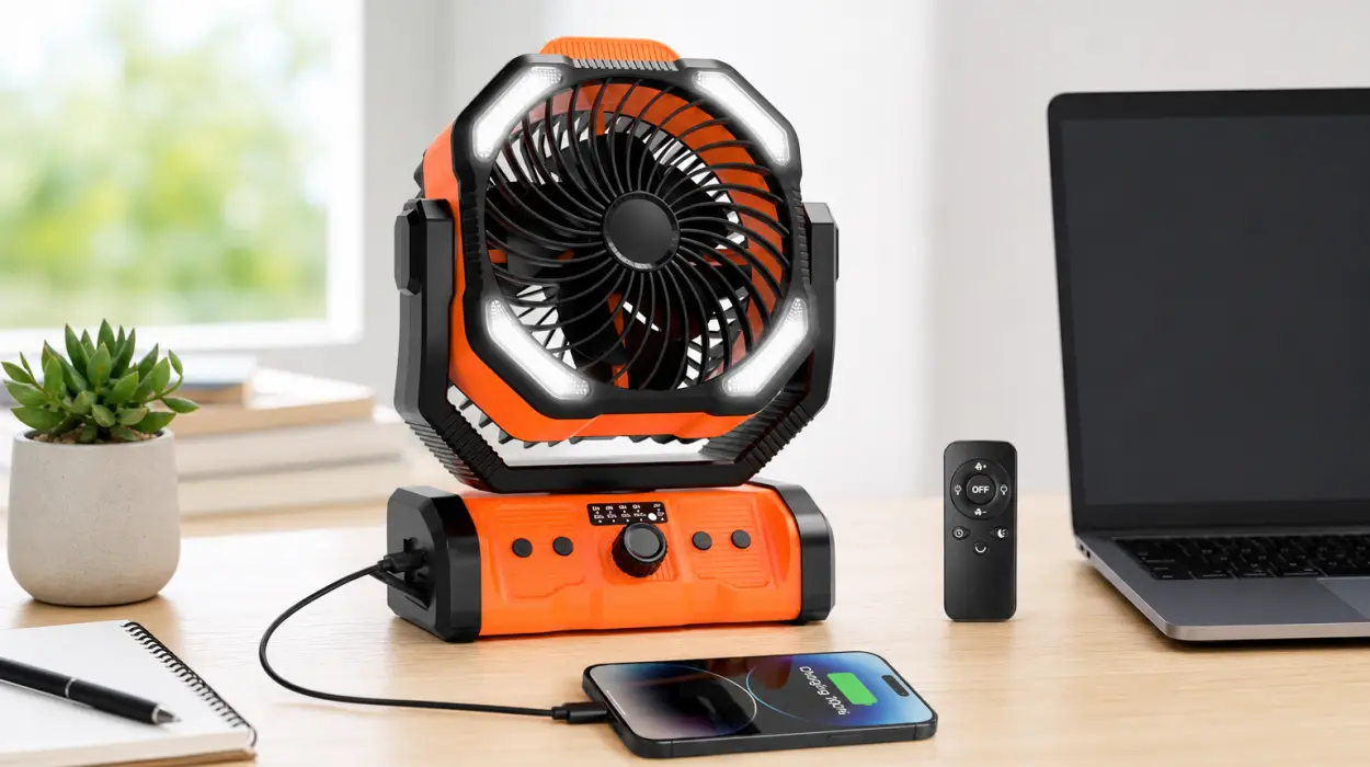 Ventilador de camping recargable de 20000mAh con luz LED y mando por sólo 37,99€ con envío gratis (-10%)