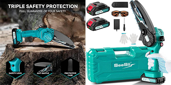 Chollo Mini motosierra Seesii de mano con 2 baterías recargables por sólo 29,99€ con descuento y envío gratis (-40%)