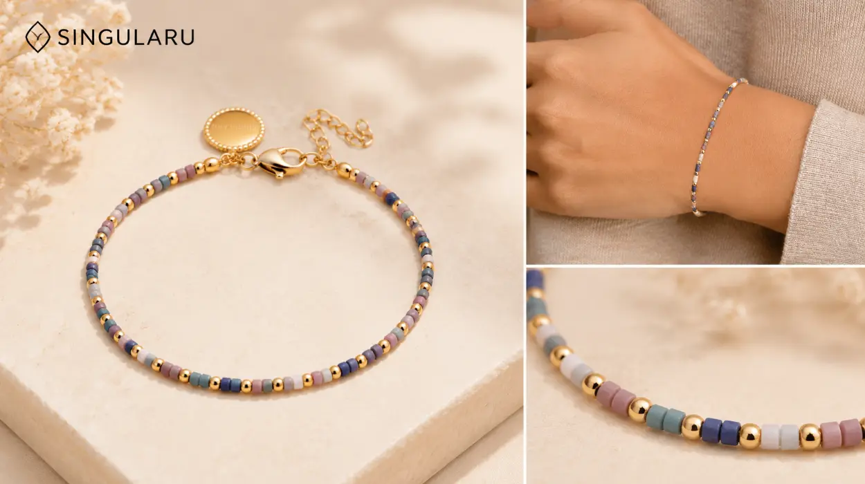 Pulsera Polar Colors de Singularu en acero y baño oro 18Kt con piedras de colores por sólo 10,55€ (-34%)