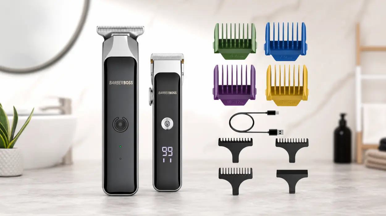 Recortadora inalámbrica Barberboss con cuchillas de cerámica, 7 peines y carga USB por sólo 21,98€ (-4%)