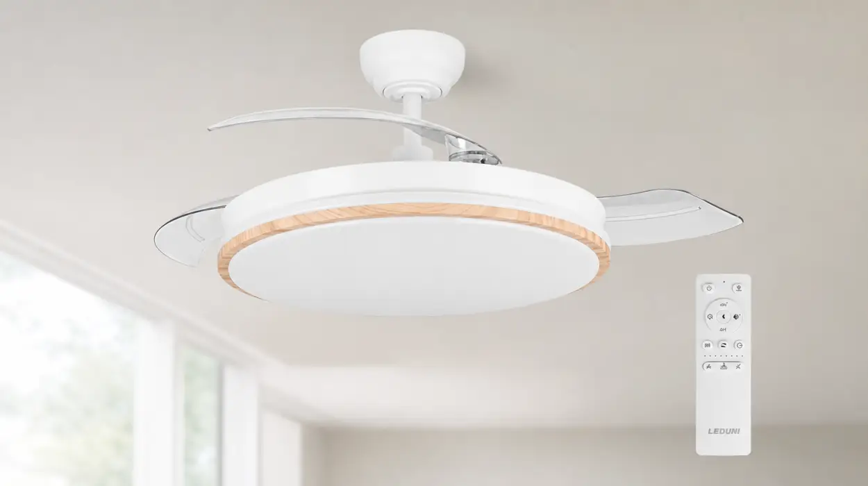 Ventilador de techo LEDUNI con luz LED, mando y aspas retráctiles por sólo 43€ con envío gratis (-17%)