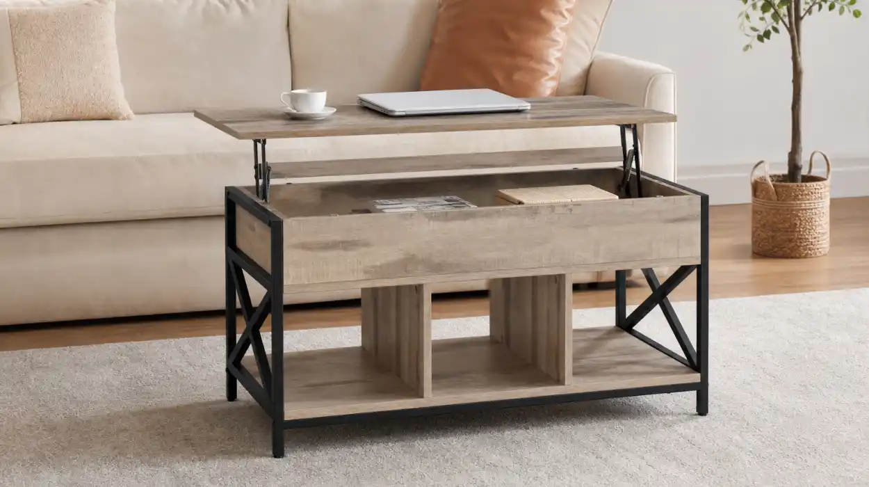 Mesa de centro Vasagle elevable con compartimento oculto y 3 compartimentos abiertos por sólo 63,74€ con envío gratis (-25%)