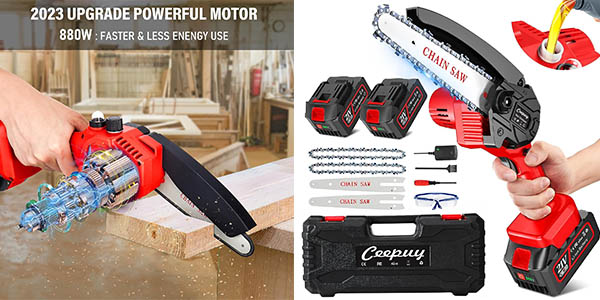 Chollo Motosierra eléctrica Ceepuy de 880W con 2 baterías por sólo 46,19€ y envío gratis con cupón (-66%)