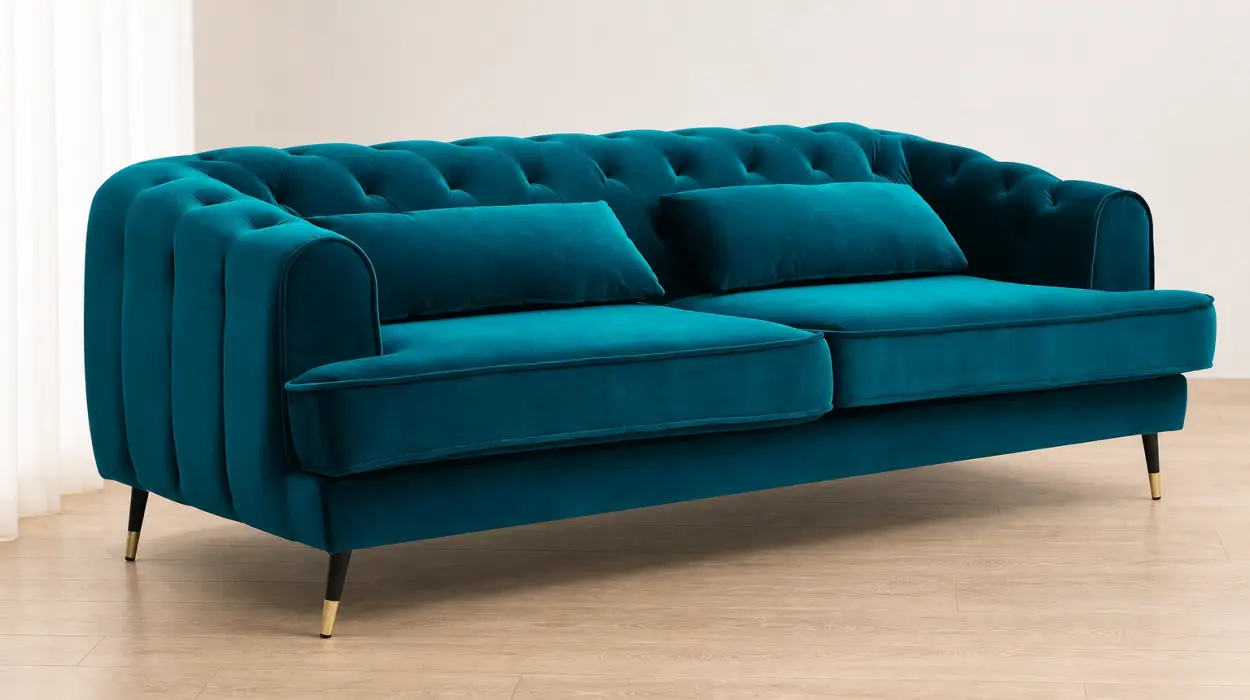 Sofá Menzzo Glams de 3 plazas en terciopelo azul pato por sólo 389,99€ con envío gratis