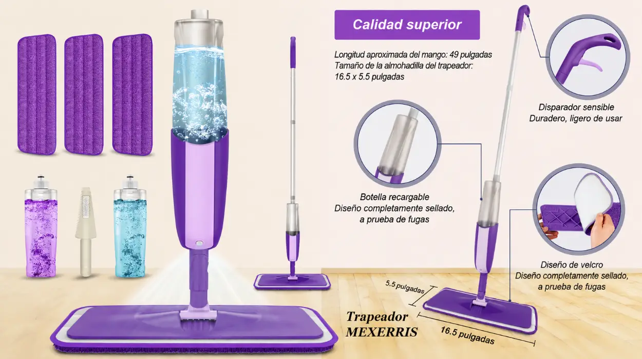 Limpia sin cargar con el cubo: mopa fregona MEXERRIS con pulverizador y 3 almohadillas por sólo 18,99€ (-5%)