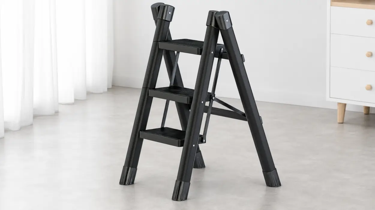 Escalera plegable doméstica de acero al carbono con pasamanos y capacidad de 120 kg por sólo 17,56€ con cupón y envío gratis (-65%)