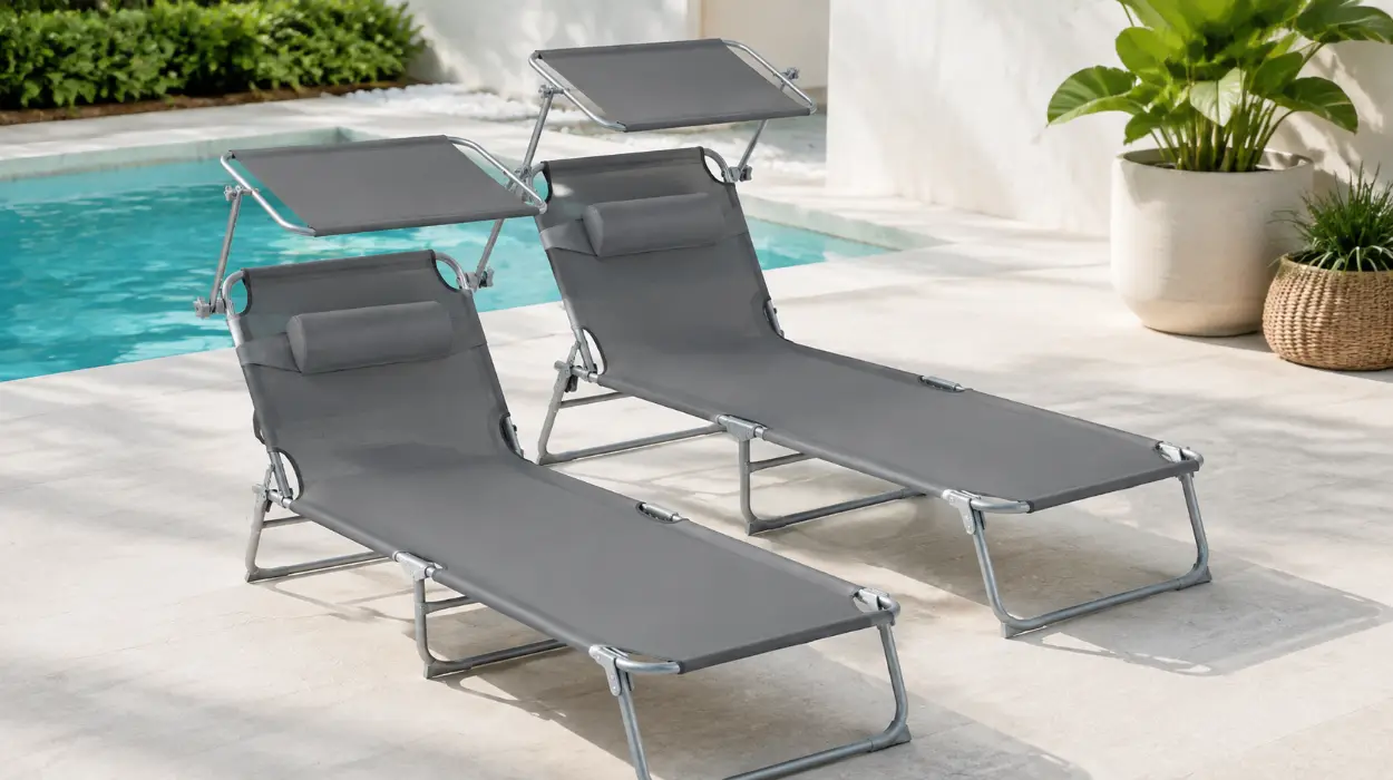 Set de 2 tumbonas tectake plegables con respaldo ajustable y parasol por sólo 72,98€ con envío gratis (-16%)