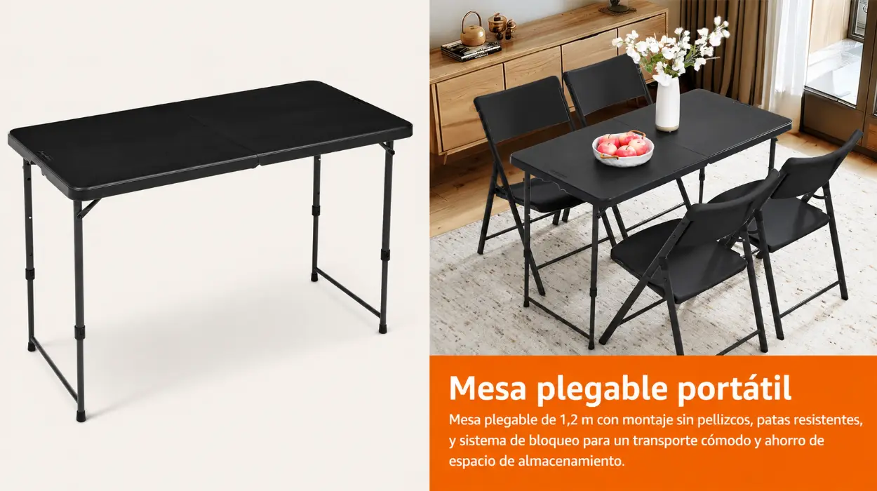 Mesa plegable Amazon Basics de 1,2 m con altura ajustable por sólo 22,99€ (-42%)