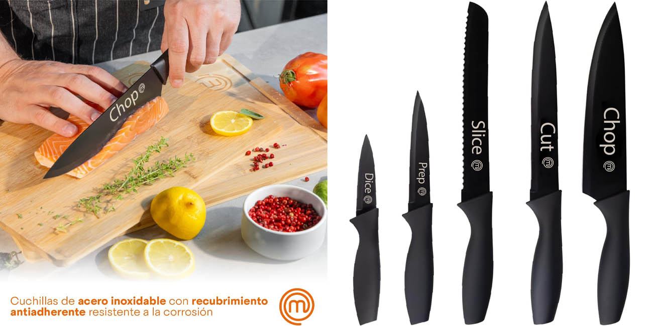 Chollo Set de 5 cuchillos de cocina MasterChef de acero inoxidable por sólo 14,99€ (-25%)