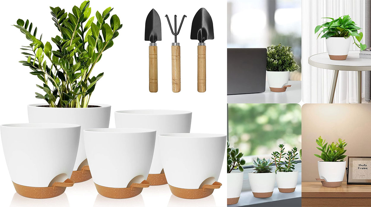 Plantas felices con este pack de 5 macetas con autorriego y drenaje, a un precio TOP