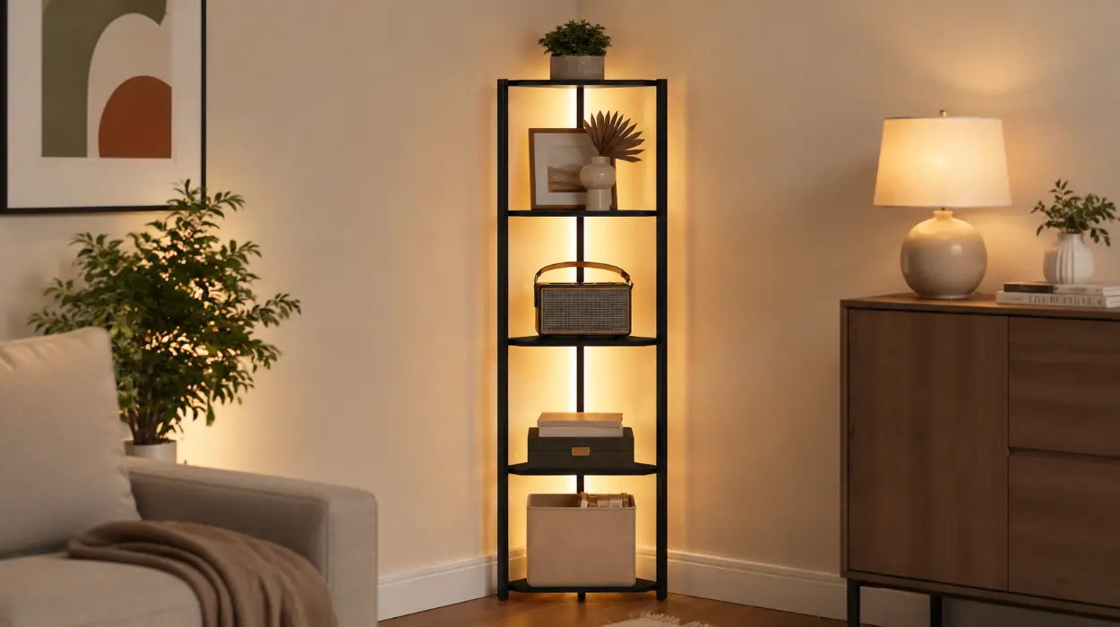 Estantería esquinera Vasagle de 5 niveles con iluminación LED ajustable por sólo 37,49€ con envío gratis (-25%)