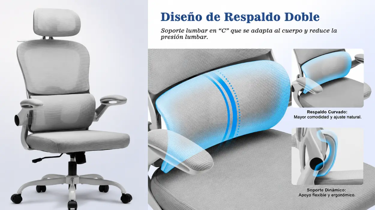 Silla de oficina ergonómica Magic Life con soporte lumbar ajustable y reposabrazos plegables por sólo 56,99€ con envío gratis (-37%)