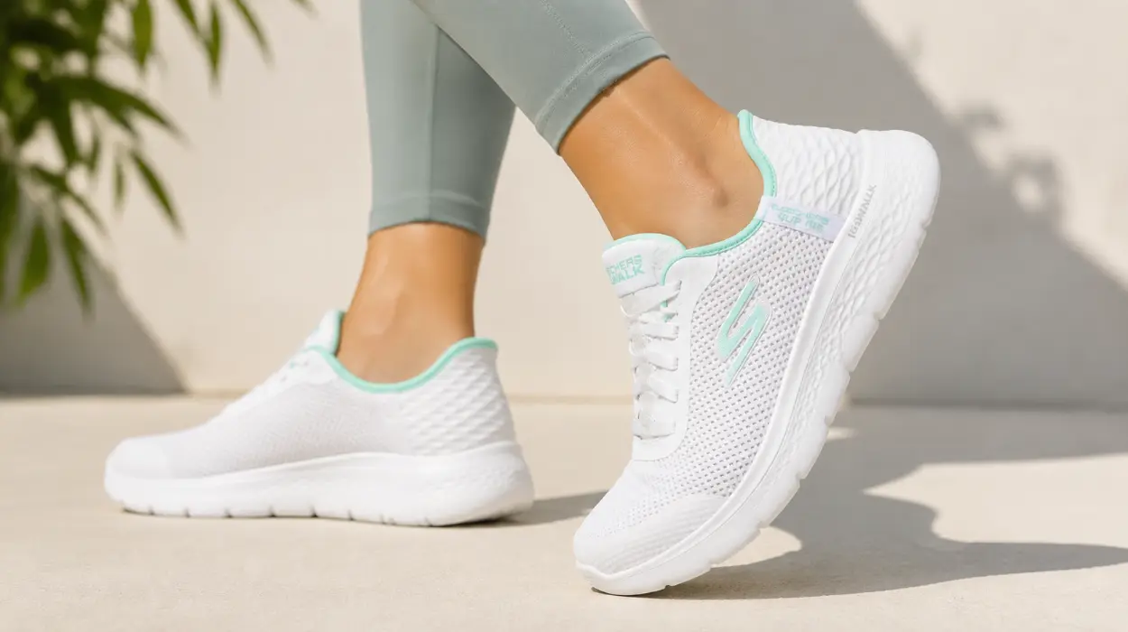 Zapatillas Slip-Ins Skechers GO Walk Flex Grand Entry para mujer en color blanco con detalles verdes por sólo 47,99€ con envío gratis (-44%)