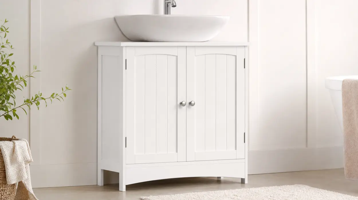 Armario bajo lavabo Vasagle BBC01WT con estante ajustable y dos puertas por sólo 35,19€ con envío gratis (-20%)