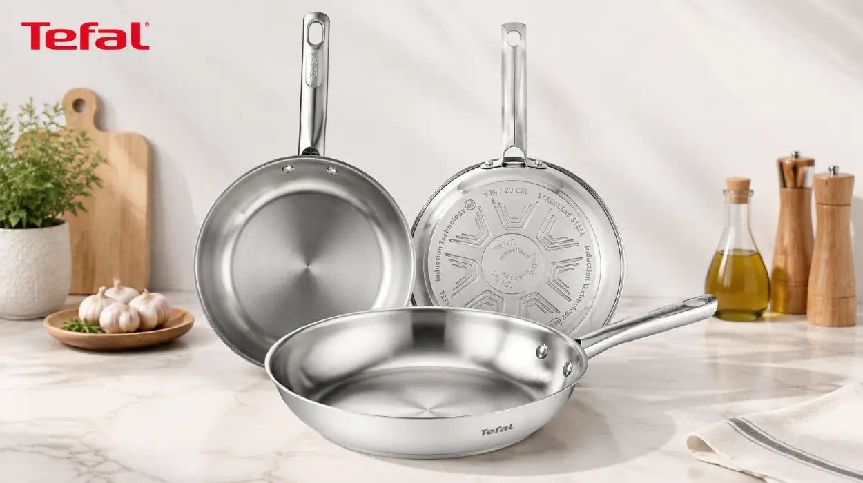 Juego de 3 sartenes Tefal Duetto On de acero inoxidable por sólo 59,99€ con envío gratis (-33%)