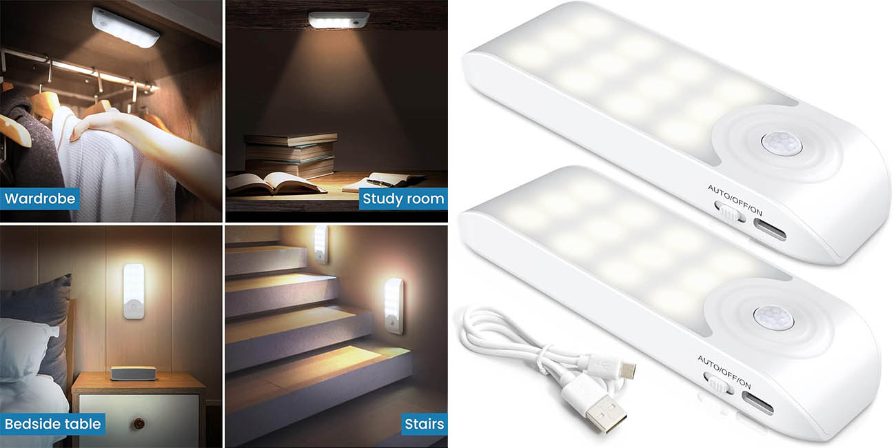 Chollo Pack 2x Luz LED para armario con sensor de movimiento por sólo 10,81€ (23% de descuento)