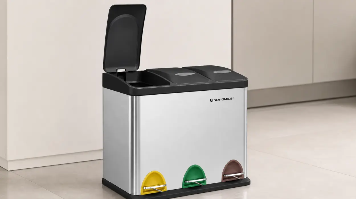 Cubo de basura SONGMICS LTB24L con 3 compartimentos de 8 L y tapas independientes por sólo 37,49€ con envío gratis (-28%)