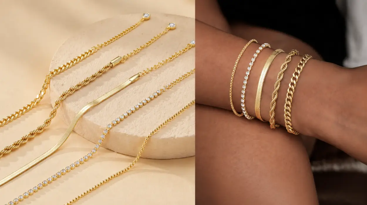 Juego de 5 pulseras Emibele bañadas en oro 14K, ajustables y apilables para mujer por sólo 8,76€ (-42%)
