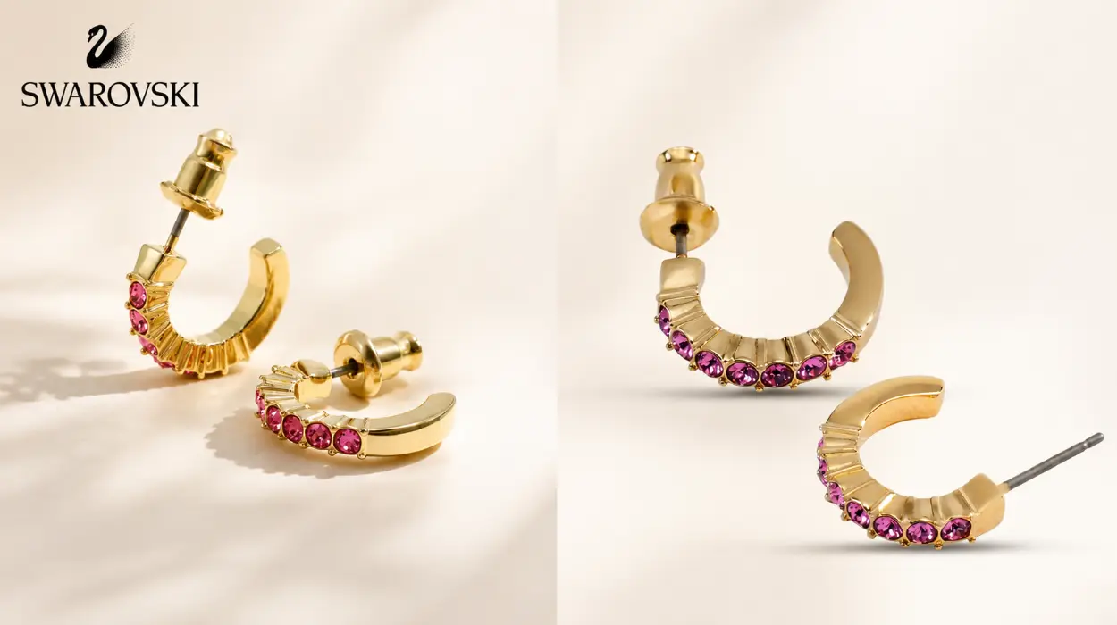 Pendientes de aro Swarovski Mini Hoop con cristales rosas y baño tono oro por sólo 35,81€ con envío gratis (-39%)