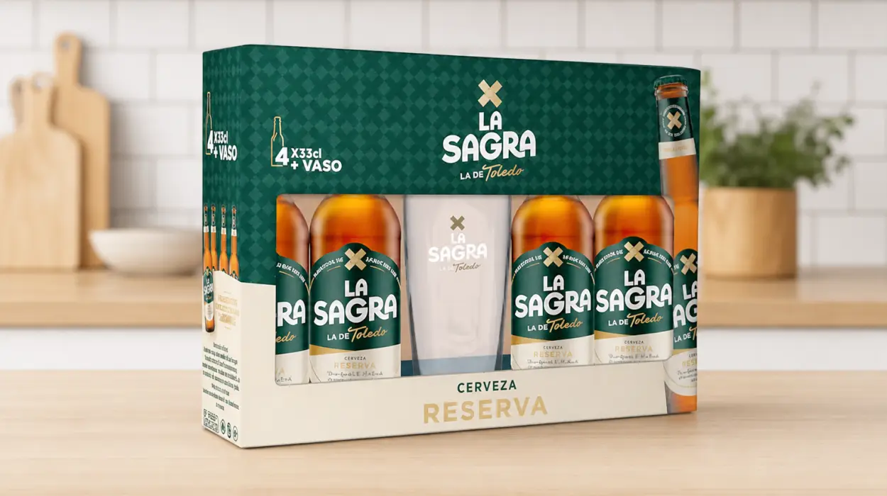 Pack x4 cervezas La Sagra Doble Malta de 330 ml con vaso de 1/2 pinta por sólo 5,50€ (-24%)