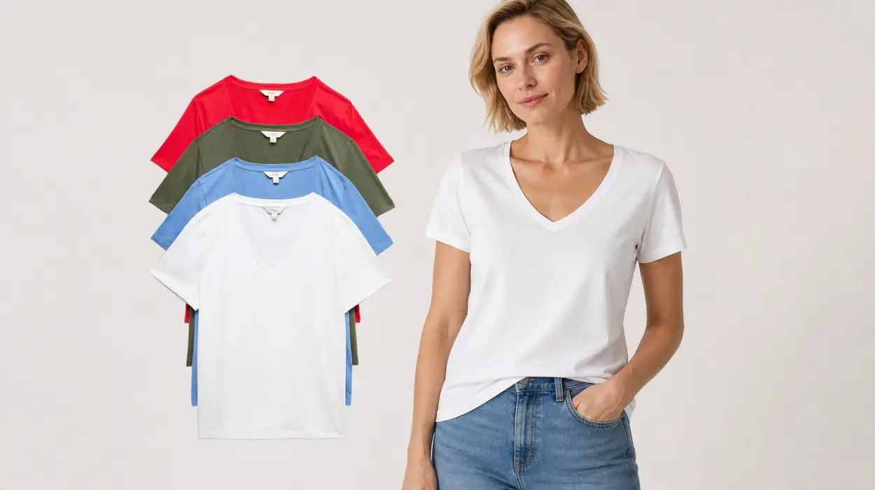 Pack de 4 camisetas Marks & Spencer con cuello en pico para mujer por sólo 19,60€ (-20%)