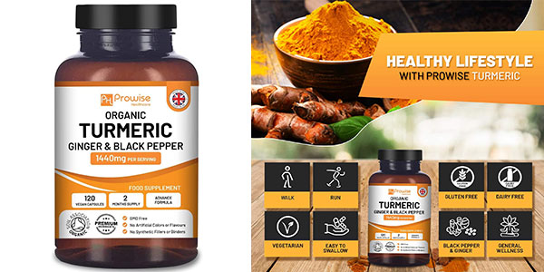 Chollo Cúrcuma ProWise 1440 mg con pimienta negra y jengibre en 120 cápsulas por sólo 9,99€ (-29%)