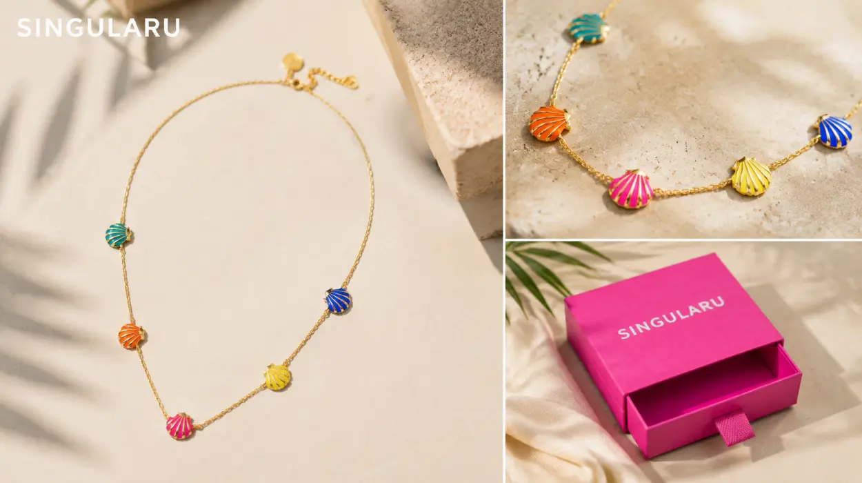Collar Singularu Conchas Enamel bañado en oro 18 kt para mujer por sólo 19,99€ (-50%)