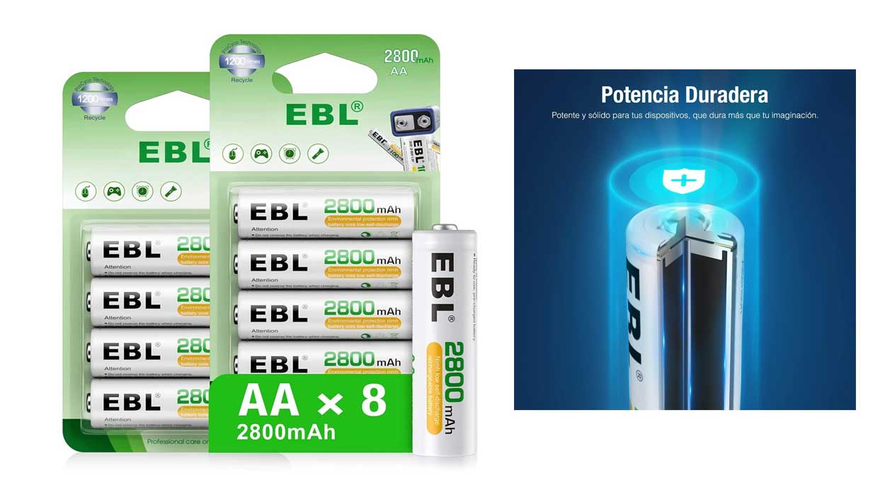 Chollo Pack x8 Pilas recargables EBL AA de 2.800 mAh por sólo 12,99€ (19% de descuento)
