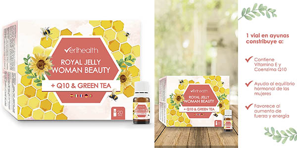 Chollo Caja de 20 viales de jalea real liofilizada Verihealth con vitamina E, Q10 y té verde por sólo 10,04€ (-41%)