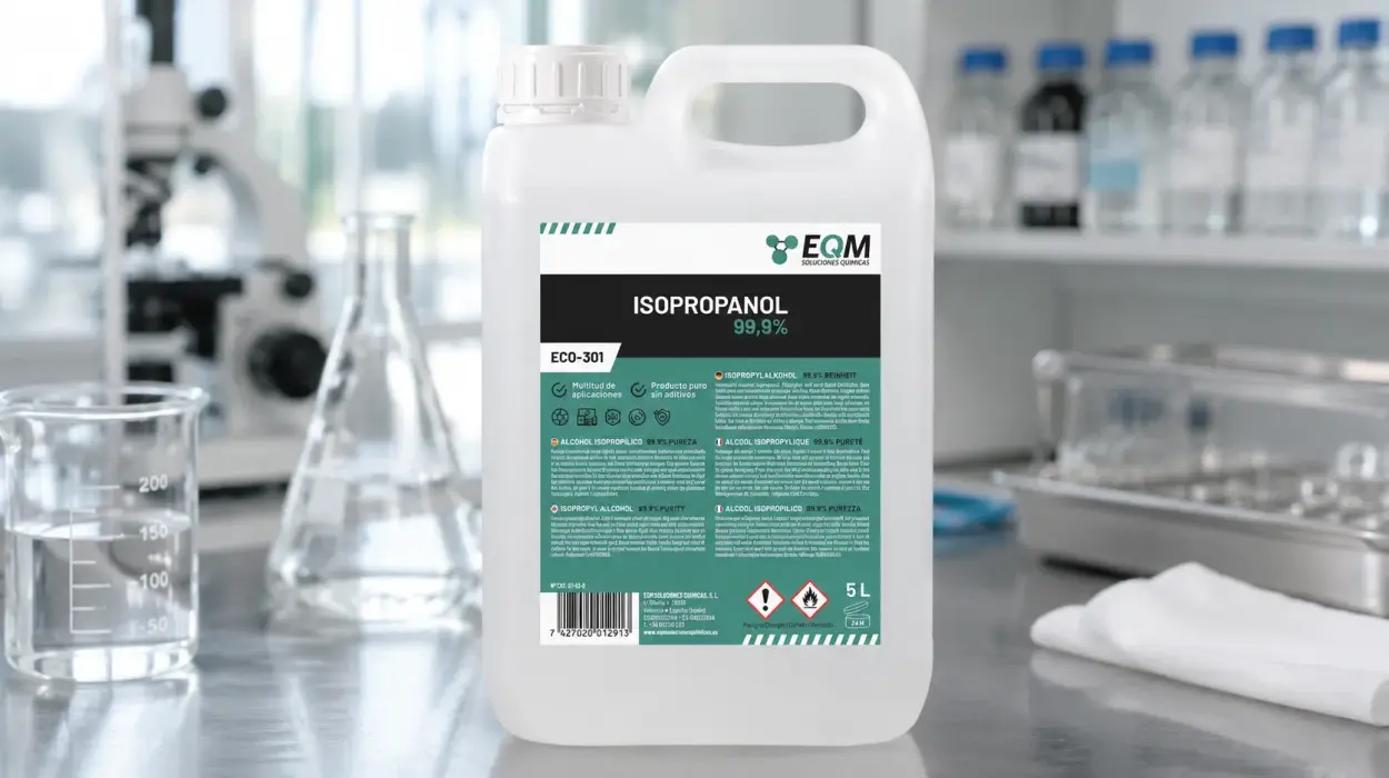 Limpieza eficaz con el isopropanol EQM ECO-301 al 99,9% para electrónica: garrafa de 5L por sólo 13,28€ con cupón y envío gratis (-61%)