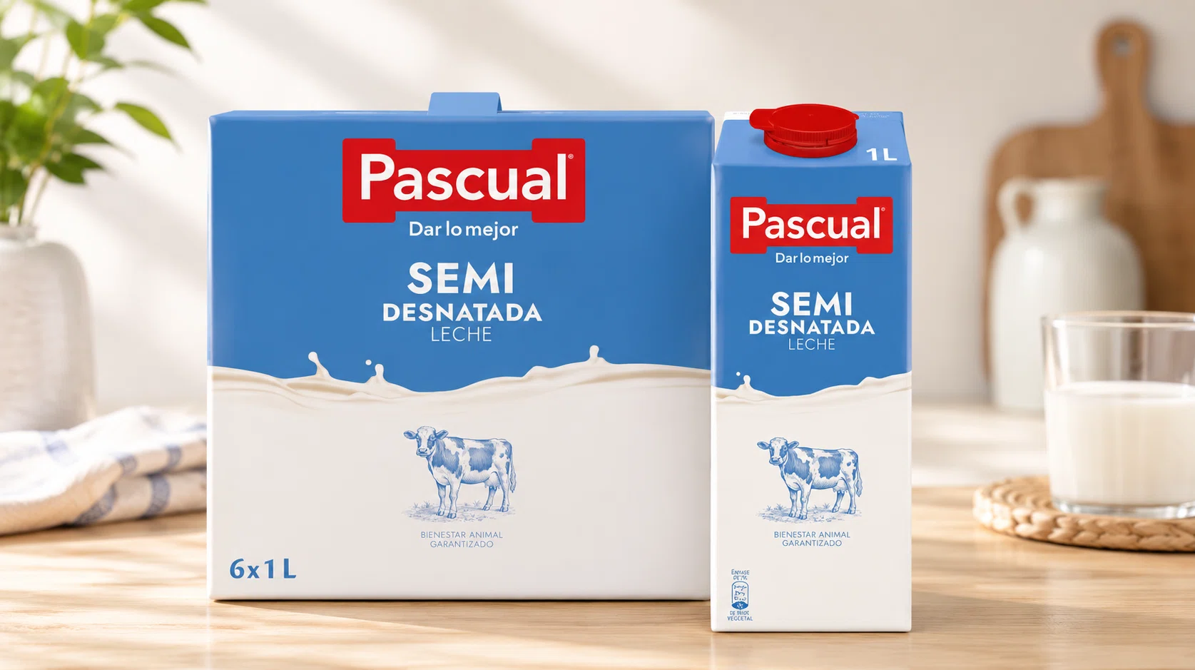 Pack x6 briks Leche Pascual semidesnatada de 1L por sólo 6,18€ con cupón (-21%) ¡1,03€ cada uno!