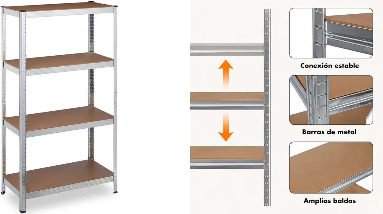 Guarda todo por muy poco: estantería metálica modular de 4 niveles con 875 kg de carga por sólo 13,91€ con cupón y envío gratis (-89%)