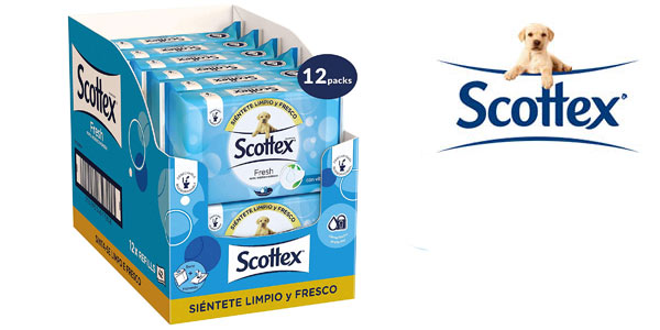 Chollo Scottex Fresh Papel Higiénico Húmedo Pack de 12 x 38 servicios por sólo 15,99€ (-47%) ¡0,03€ por toallita!
