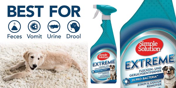 Chollo Spray Eliminador de olores y manchas Simple Solution Extreme para perros de 750 ml por sólo 7,59€ (-16%)