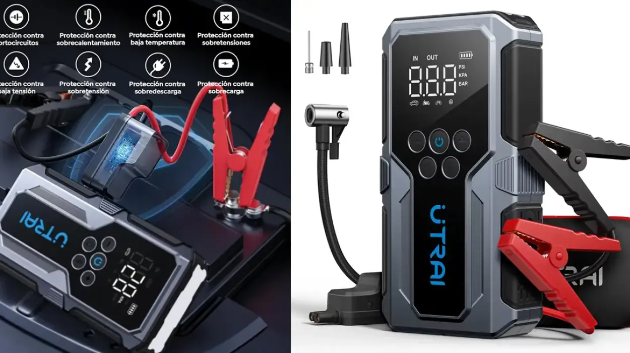 Chollo Arrancador de baterías y compresor de aire UTRAI 1500A portátil por sólo 40,27€ con cupón y envío gratis (-58%)