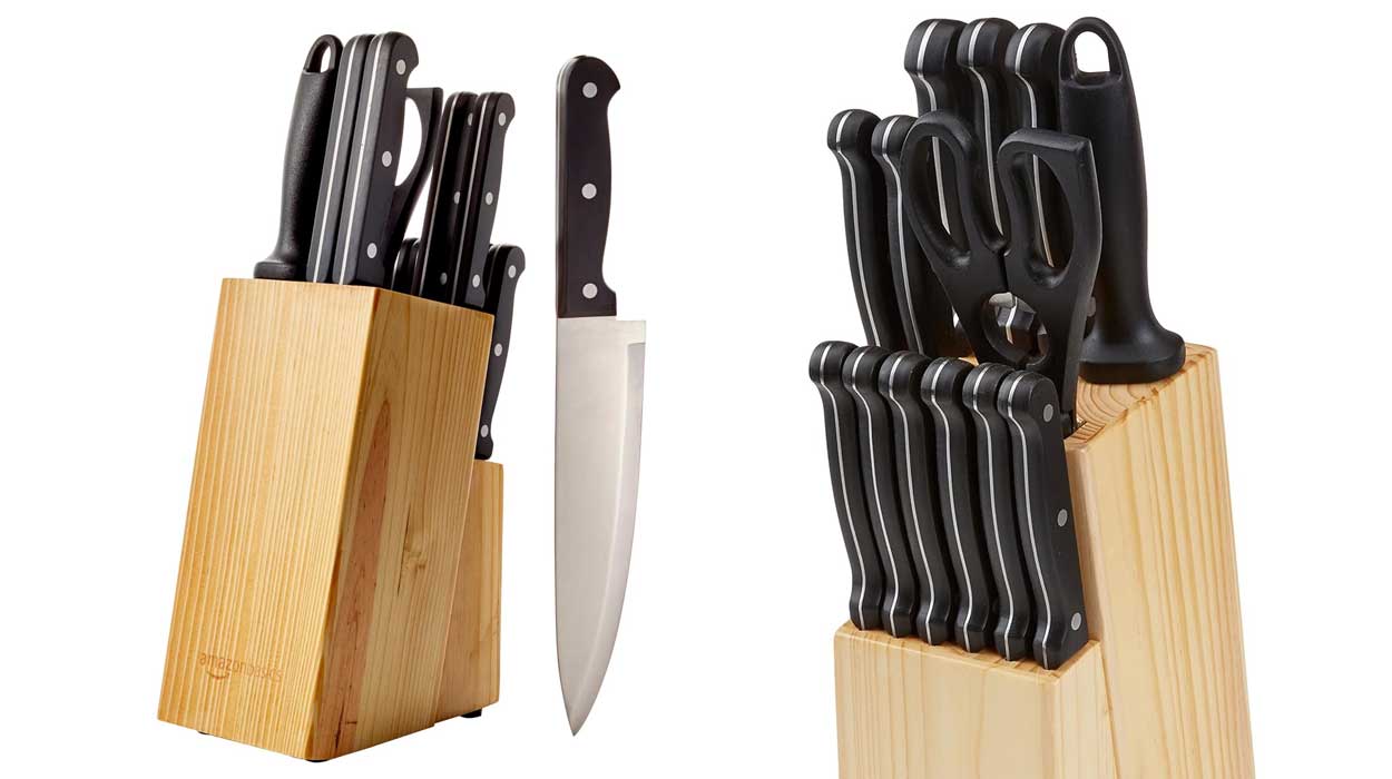 Chollo Juego AmazonBasics de cuchillos de cocina de 14 piezas + soporte por sólo 18,47€ (-20%) ¡Top ventas!