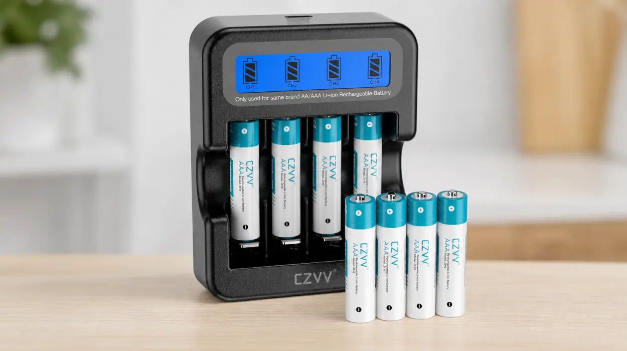 Pack x8 pilas recargables CZVV AAA de litio 1,5 V con cargador LCD por sólo 13,99€ (-75%)