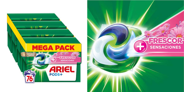 Chollo Pack 76 cápsulas Ariel Pods Sensaciones por sólo 23,99€ (-33%) ¡Sólo 0,32€ cada lavado!