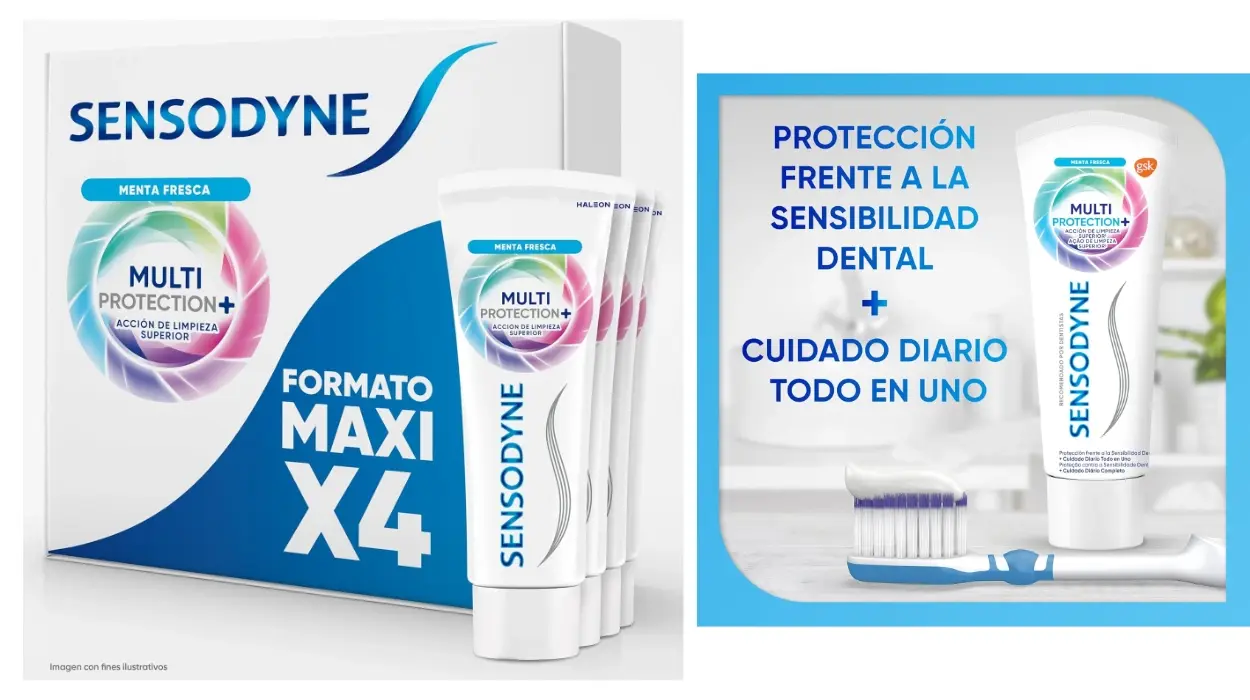 Pack x4 Sensodyne Multiprotección: pasta dental que combate la sensibilidad por sólo 11,67€ (39% de descuento)