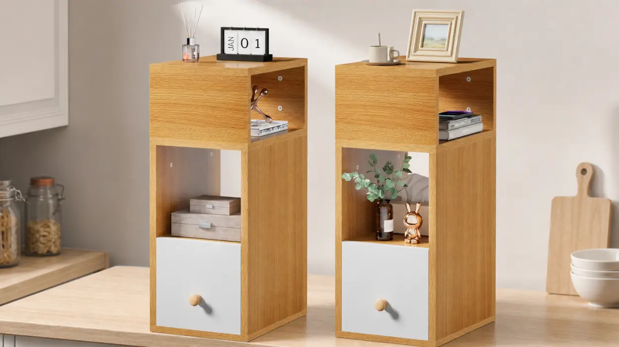 Pack x2 Mesitas de noche elegantes y estrechas, ideales si tienes poco espacio junto a la cama por sólo 29,81€ con envío gratis (-59%)