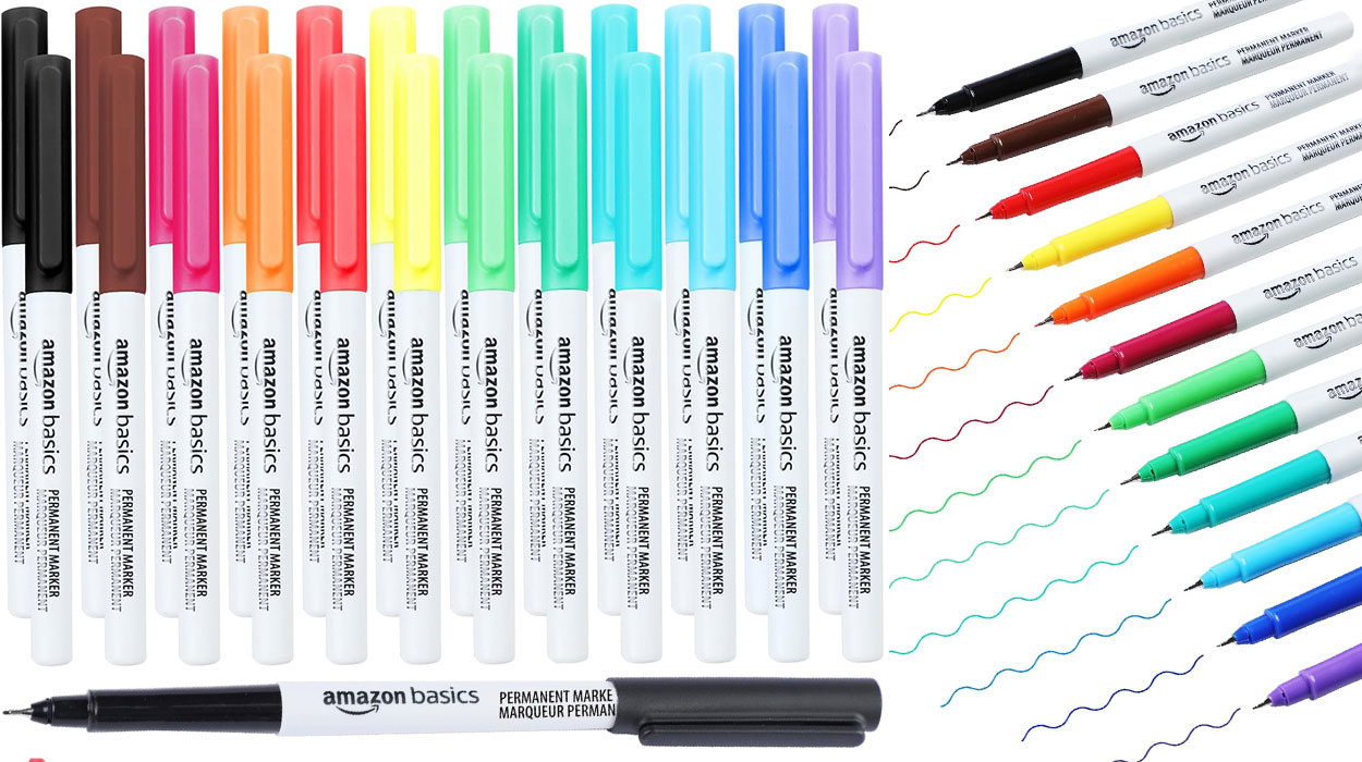 Chollo Set de 24 rotuladores permanentes Amazon Basics de punta ultrafina por sólo 5,34€ (-32%)