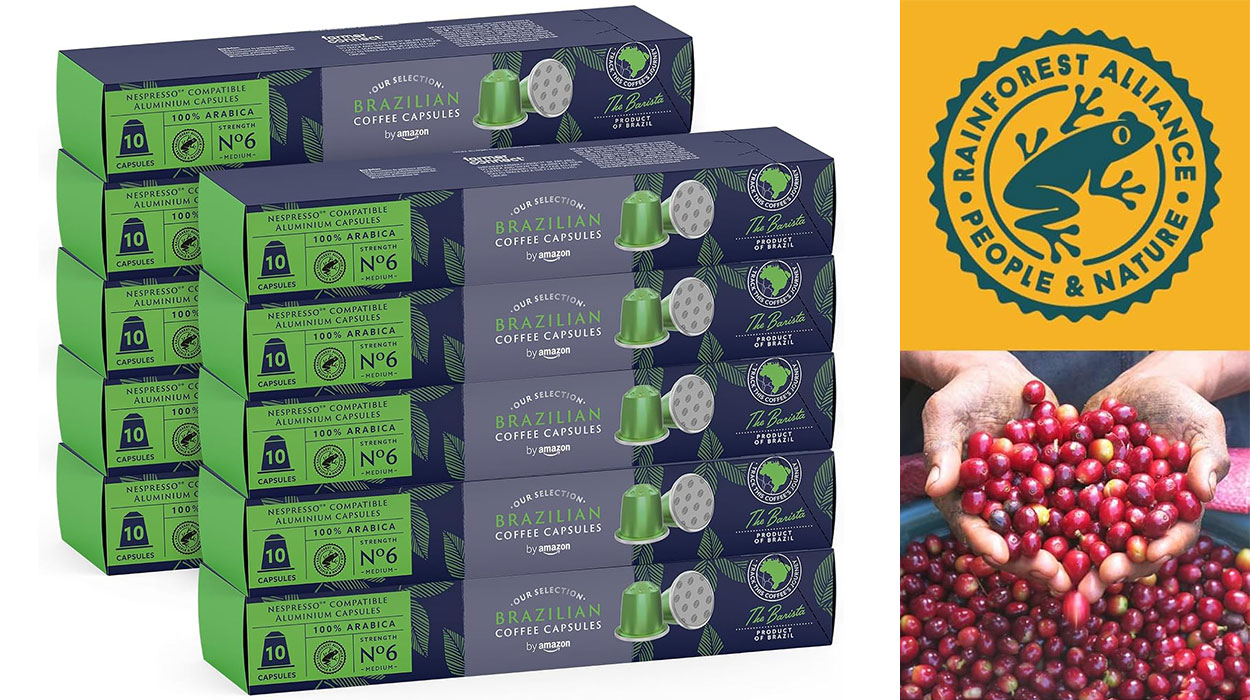 Chollo Pack de 100 cápsulas de café Brazilian by Amazon para Nespresso por sólo 15,73€ (-18%)