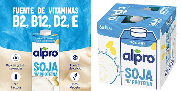 Chollo Pack x6 Bebida vegetal Alpro Soja de 1 litro por sólo 7,45€ (-38%) ¡1,24€ la unidad!