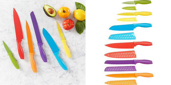 Chollazo Juego de 6 Cuchillos de colores Amazon Basics con fundas por sólo 11,99€ (-47%)