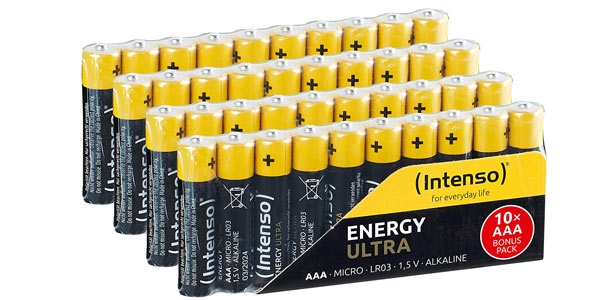 Chollo Pack x40 Pilas alcalinas Intenso Energy Ultra AAA LRC3 por sólo 8,93€ (-11%) ¡0,22€ cada pila!