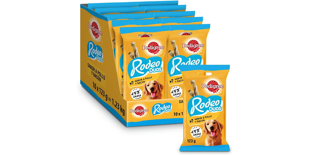 Chollo Pack x10 Snacks en tiras Pedigree Rodeo sabor pollo y bacon para perros (70 unidades) por sólo 17,09€ (-19%)