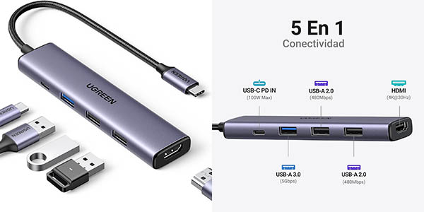 Chollo HUB USB-C UGREEN Revodok 5 en 1 con HDMI 4K, PD 100W y más por sólo 13,52€ con envío gratis (-32%)