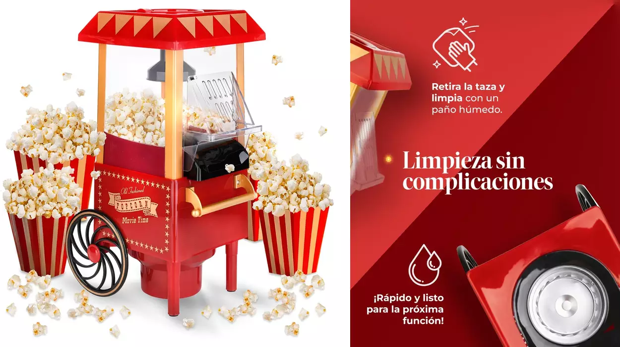 Disfruta del cine en casa con este palomitero retro sin aceite al 17% en Amazon ¡Va a volar!