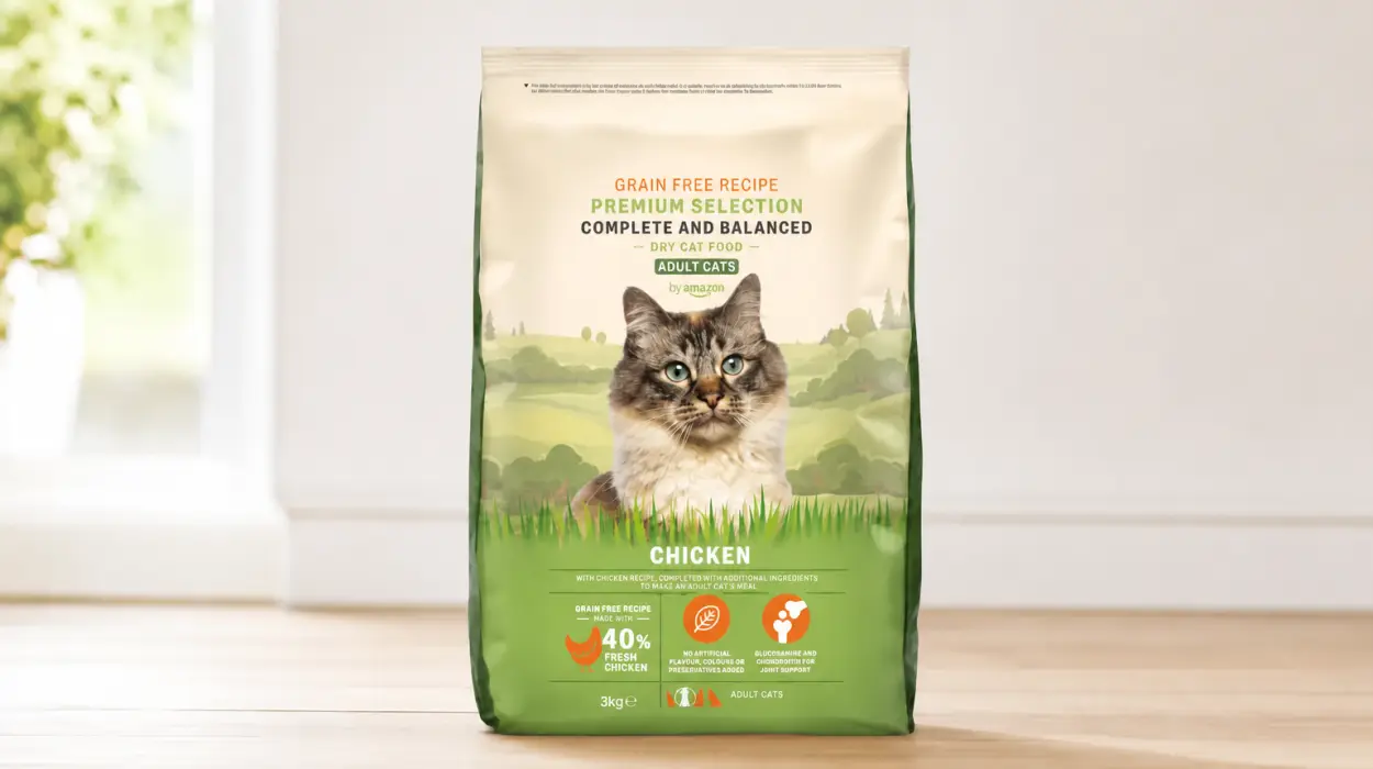 Alimento seco by Amazon para gatos adultos con pollo fresco sin cereales de 3 kg por sólo 11,40€ (-56%)